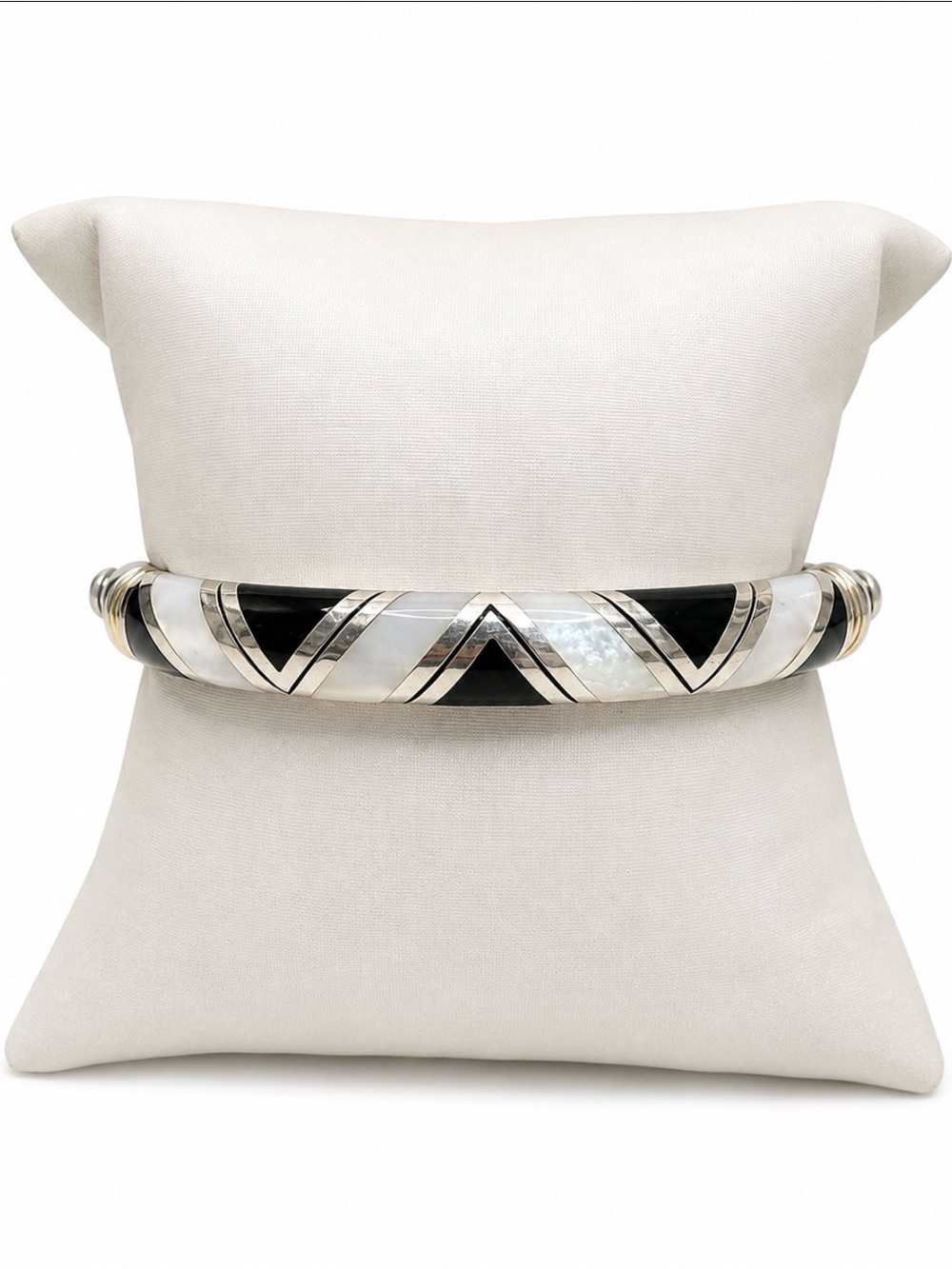 Eric Grossbardt Sterling & 18k Bracelet with Inlaid Onyx and Mother Of Pearl